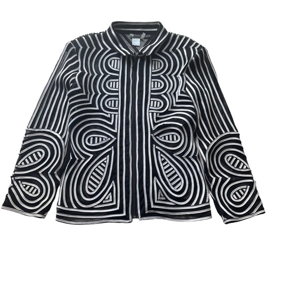 Damee Mesh jacket black white Size Small full zip NWOT geometric striped trim - Picture 11 of 13